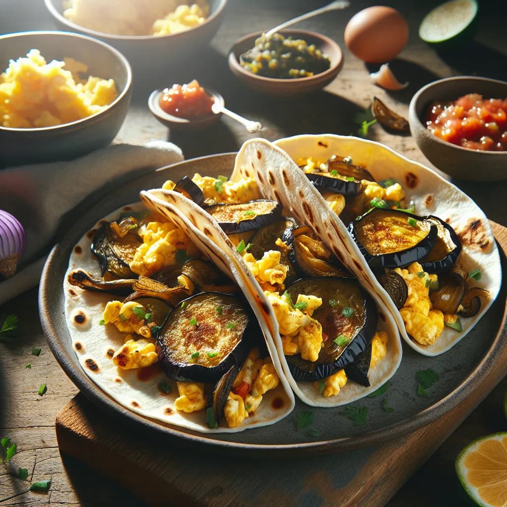 Eggplant and Egg Breakfast Tacos