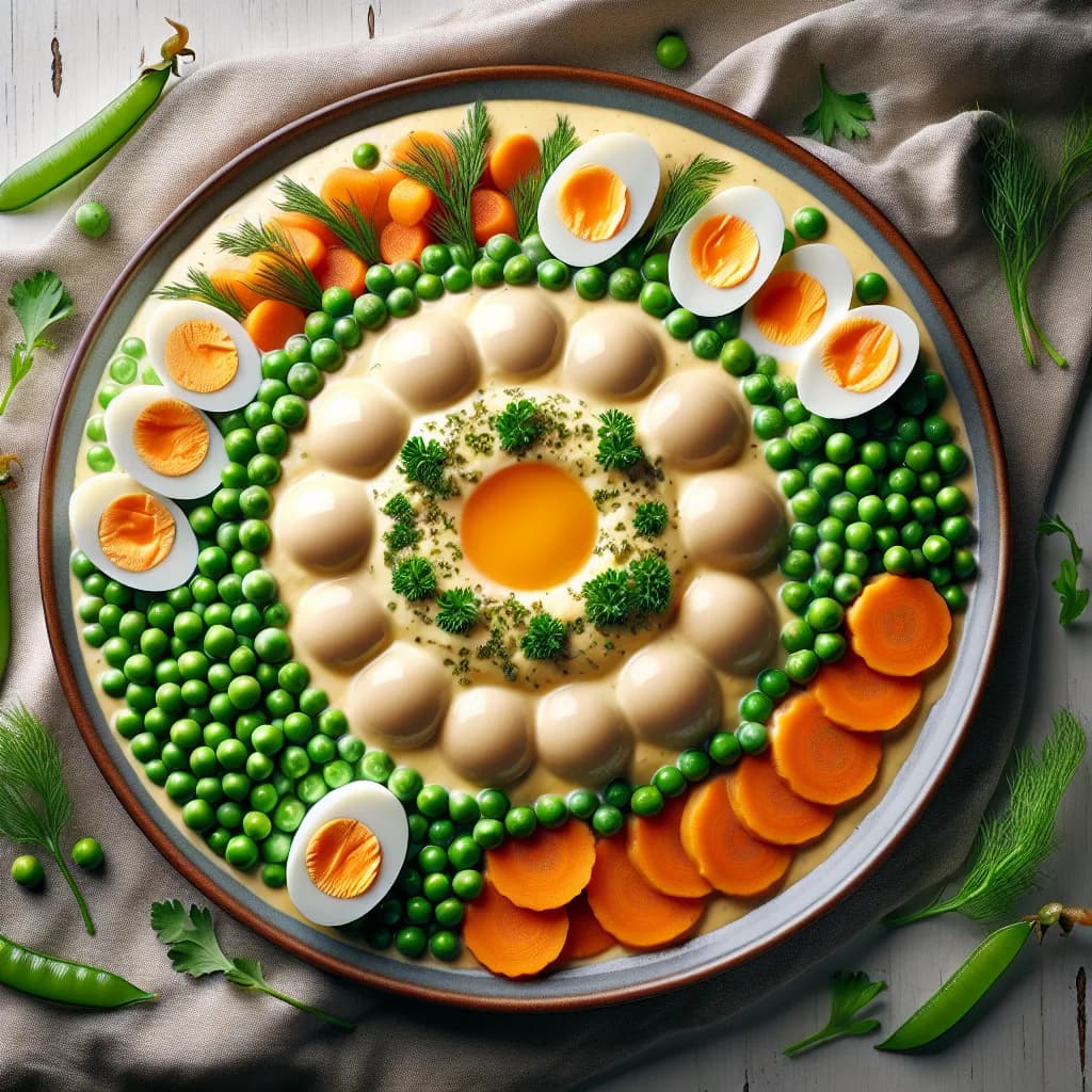 Ei-Sauce mit Erbsen und Möhren