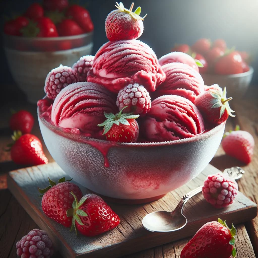 Eis Rot mit Erdbeeren