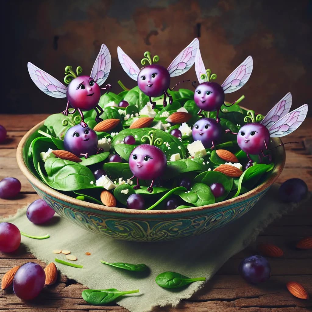 Enchanted Spinach Salad with Flying Grapes