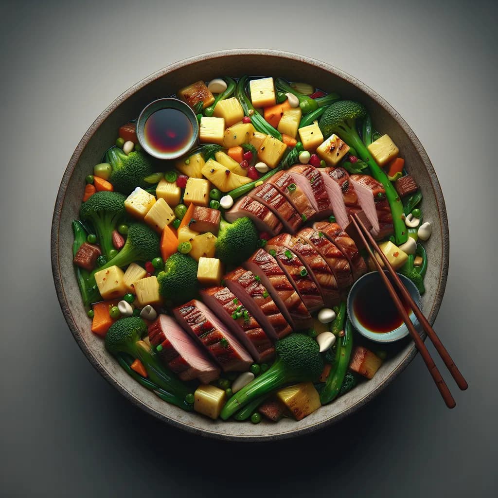 Ente mit Ananas und Gemüse