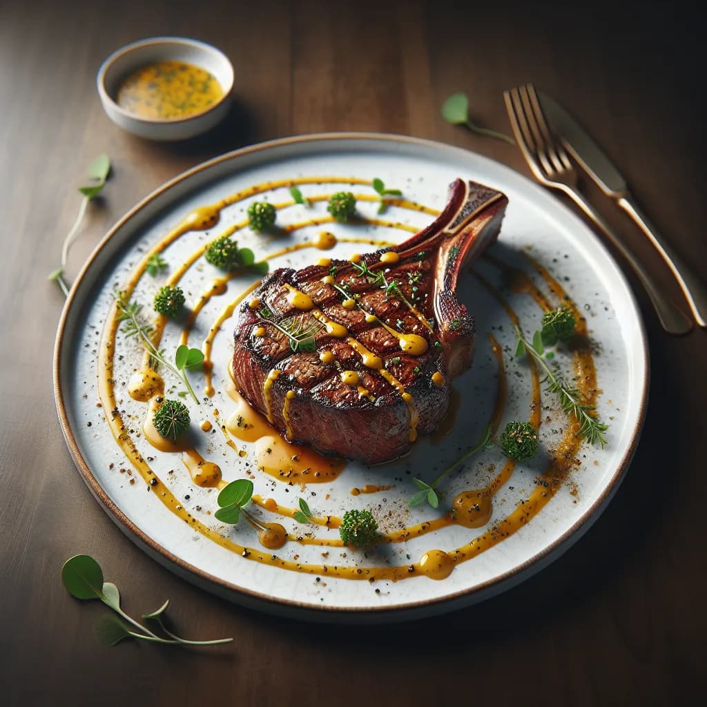 Entrecôte grillée à la moutarde et herbes
