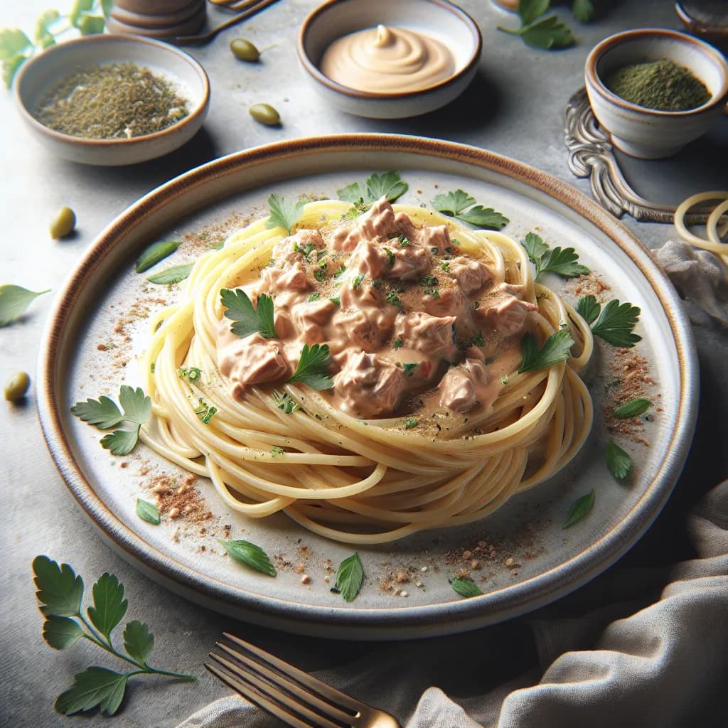 Espagueti con Salsa Cremosa de Atún