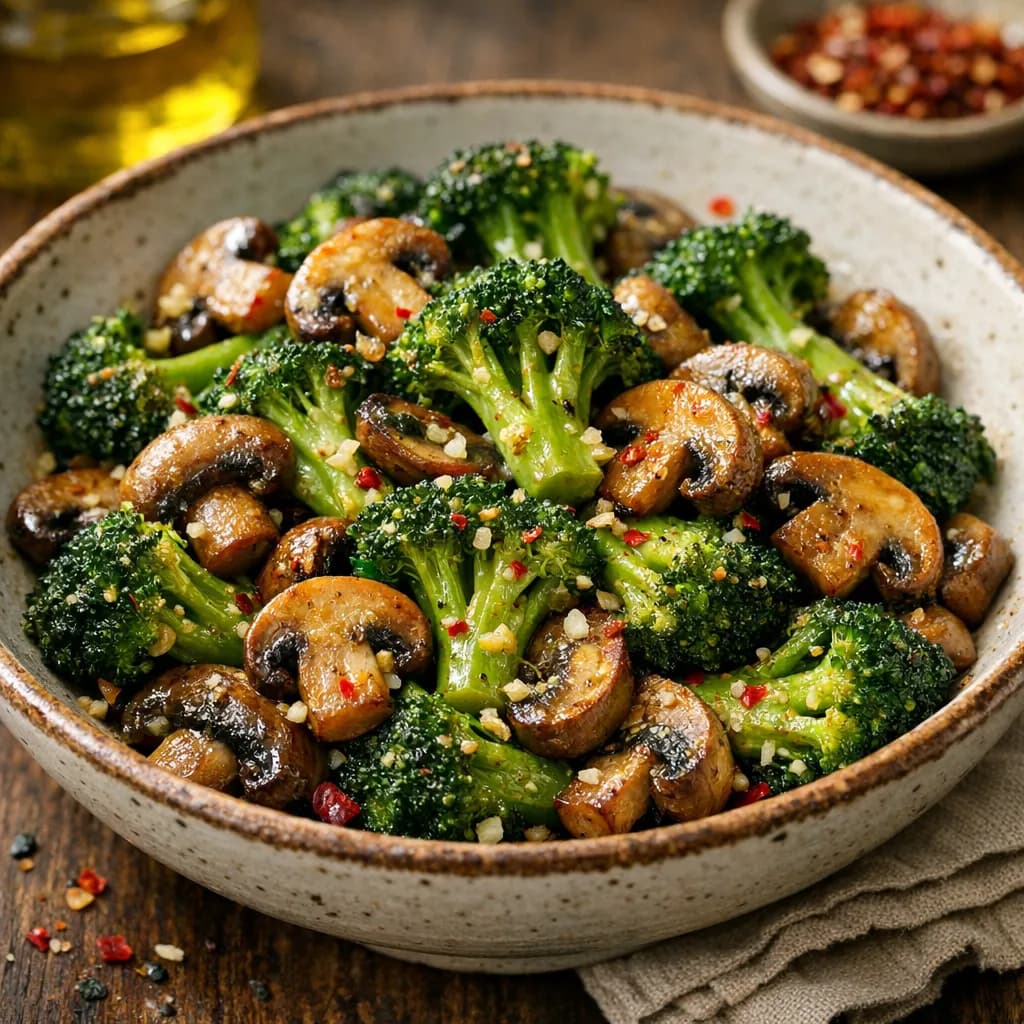 Extra Salty Sicilian Sautéed Broccoli and Mushrooms