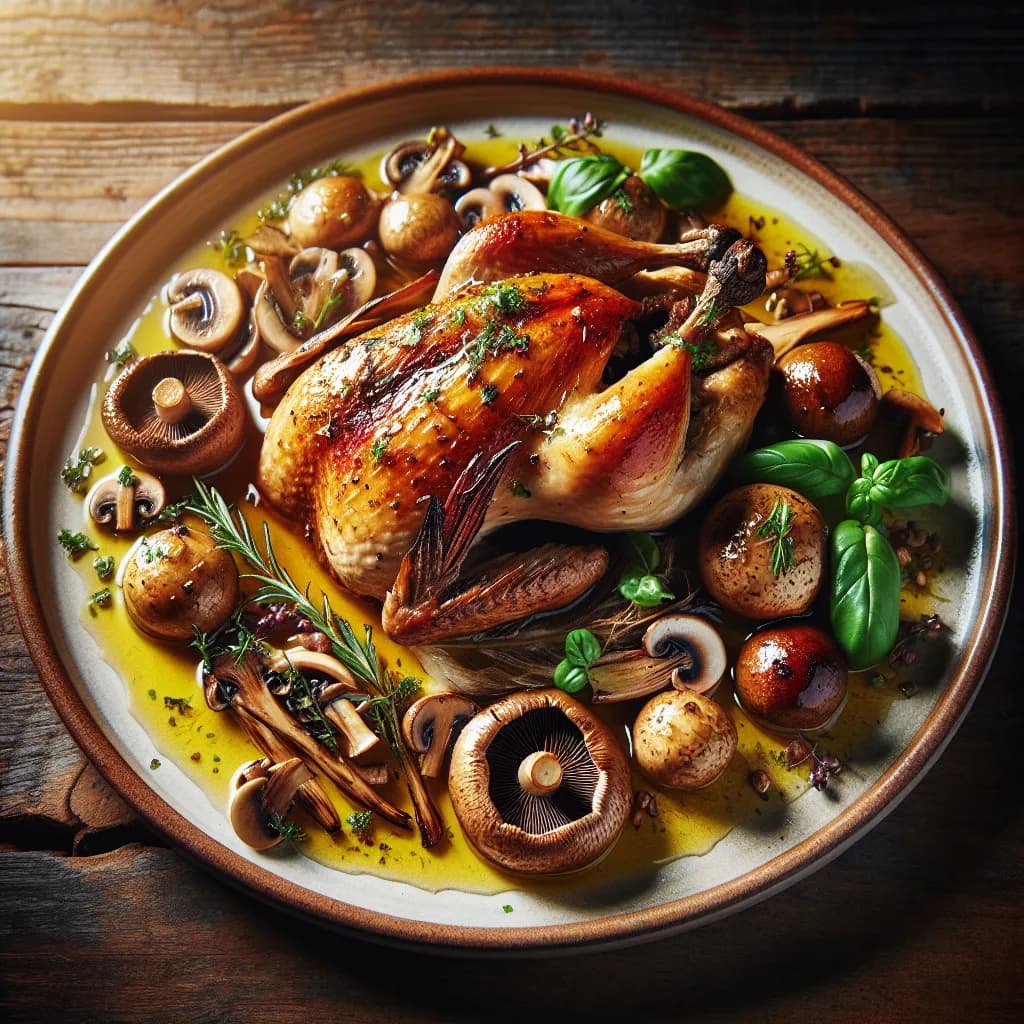 Fagiano al Forno con Funghi e Vino Bianco
