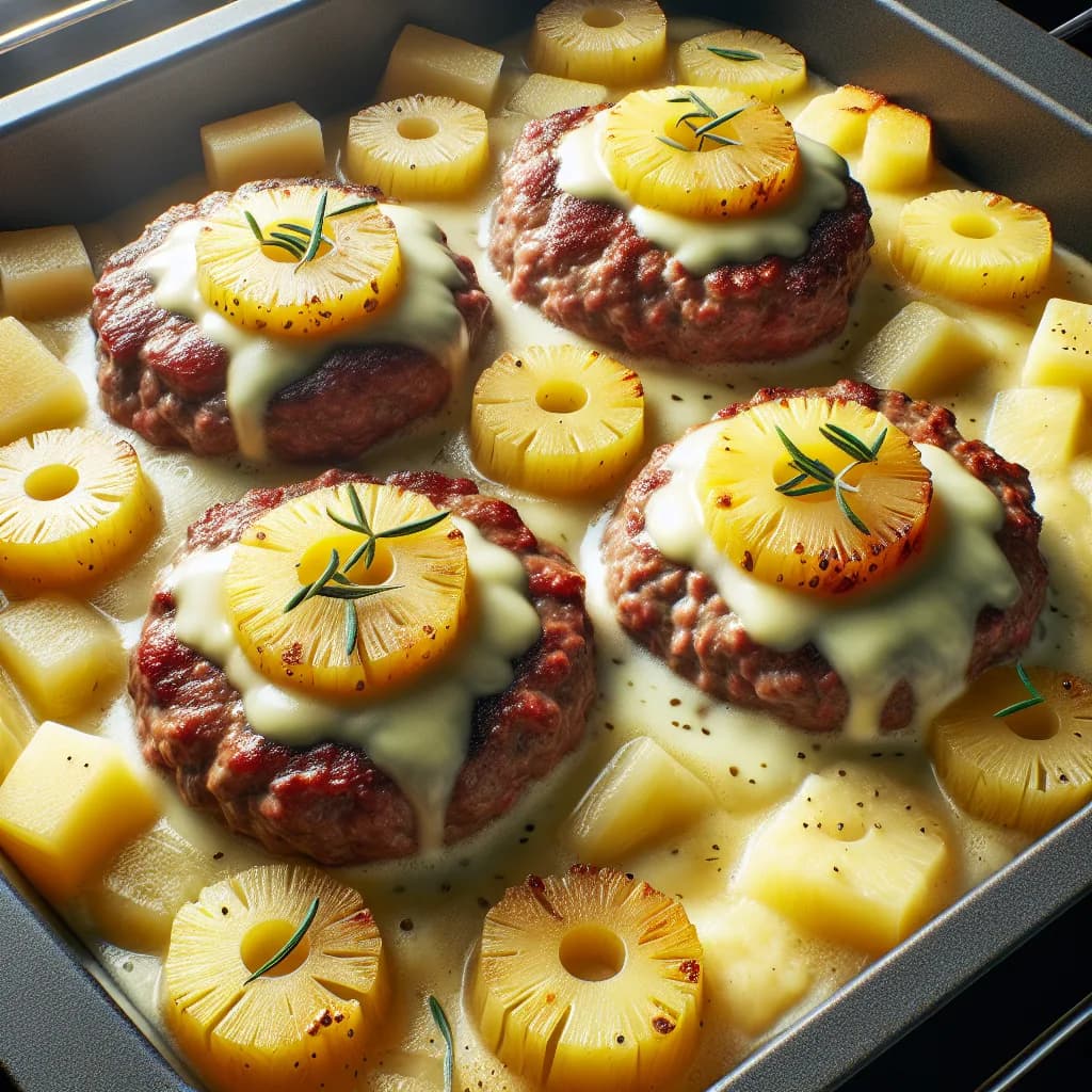 Faschierte Laibchen mit Ananas und Käse überbacken