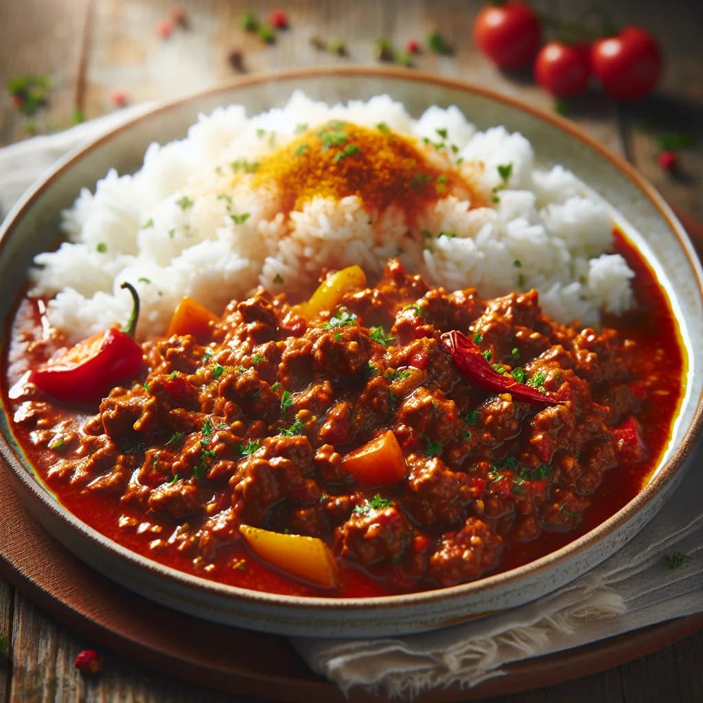 Faschiertes Curry mit Reis