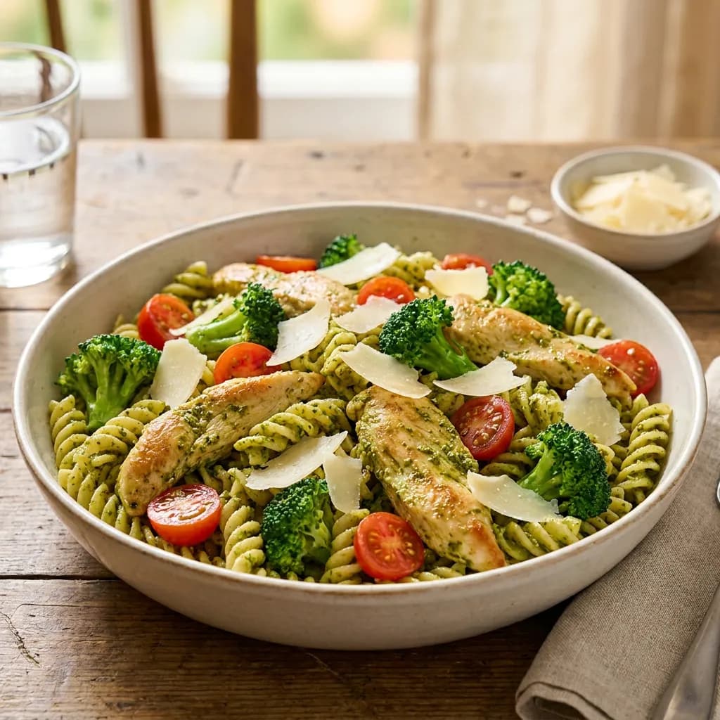 Fast Chicken Pesto and Broccoli Pasta