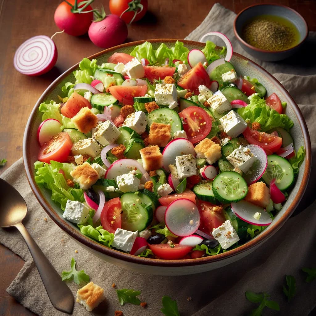 Fattoush with Feta Cheese