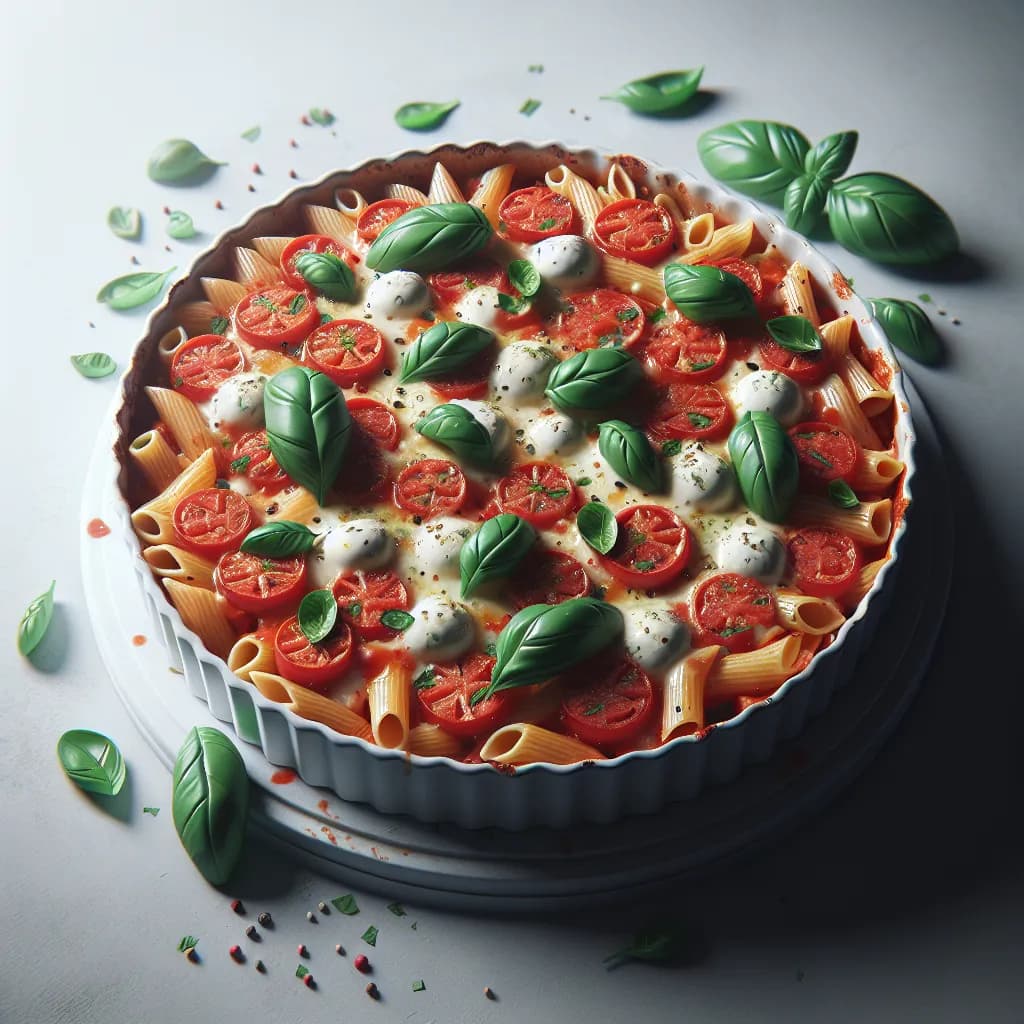 Fettarmer Tomaten-Mozzarella-Nudelauflauf