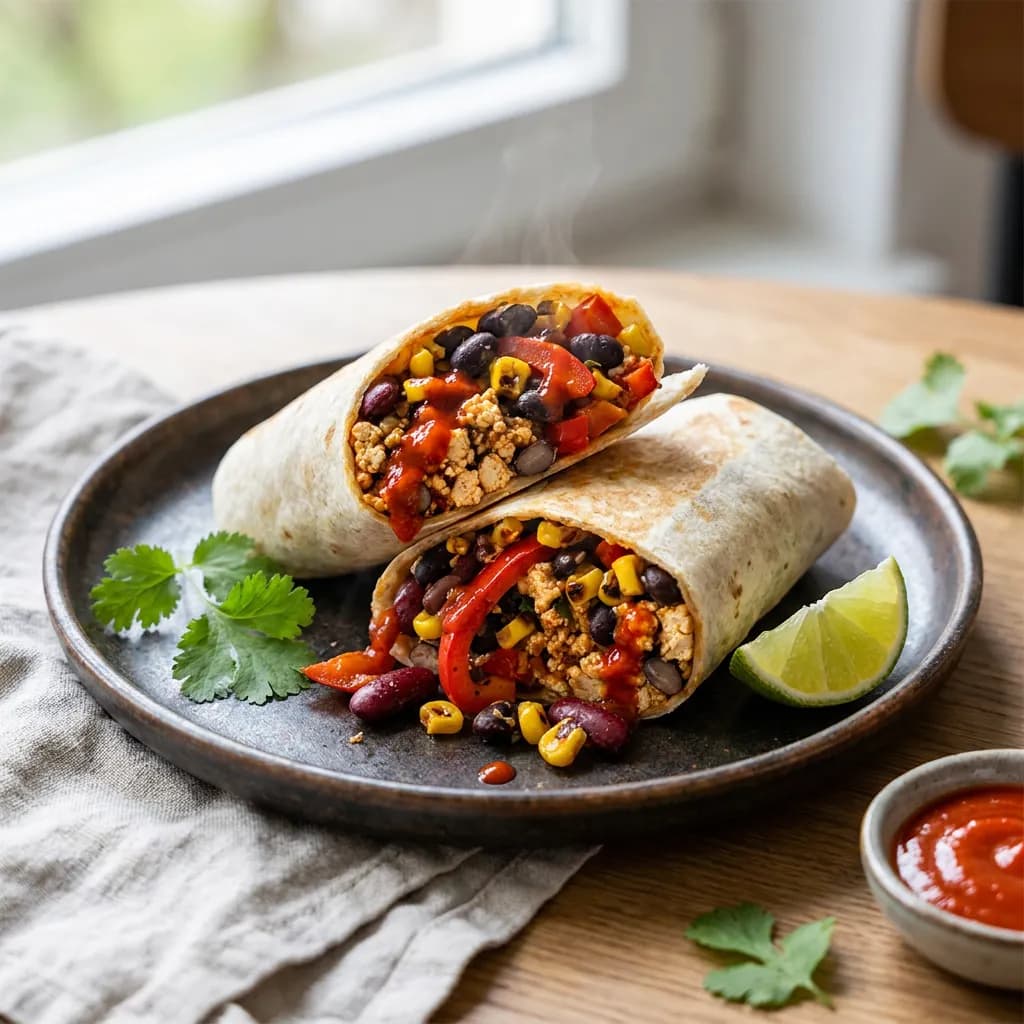 Feurige Tofu-Bohnen-Burritos