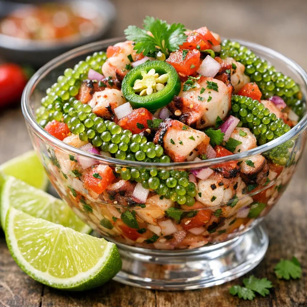 Fiery Octopus Ceviche with Sea Grapes
