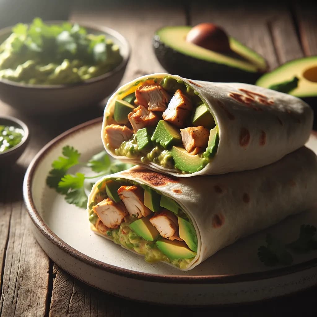 Frühstücks-Burrito mit Hähnchen und Avocado