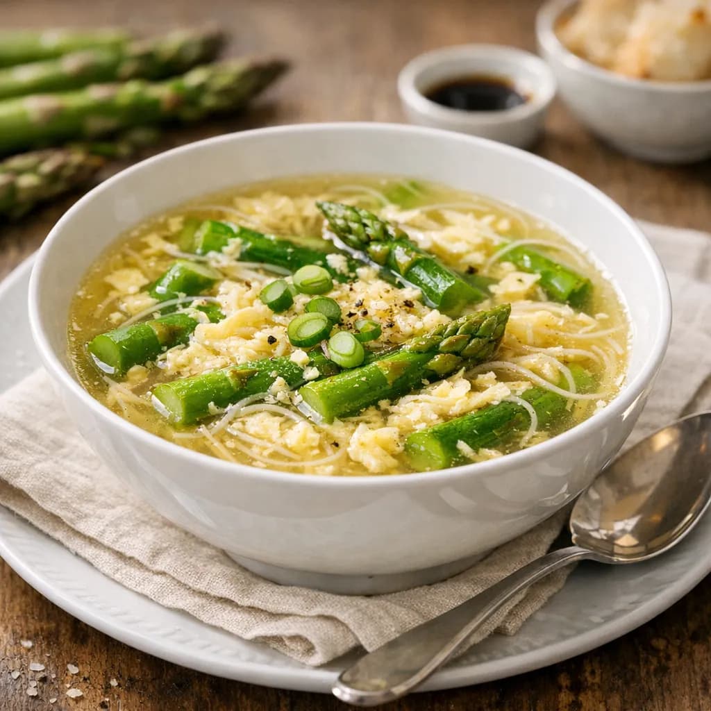 French Asparagus and Egg Drop Soup with Vermicelli
