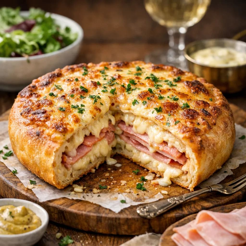 French Croque Monsieur Stuffed Pizza