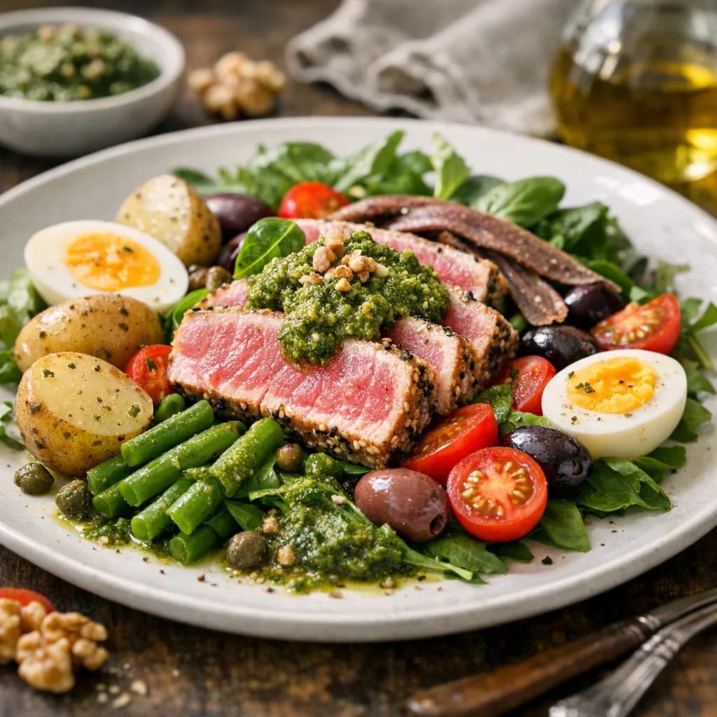 French Niçoise Tuna Salad with Walnut Pesto