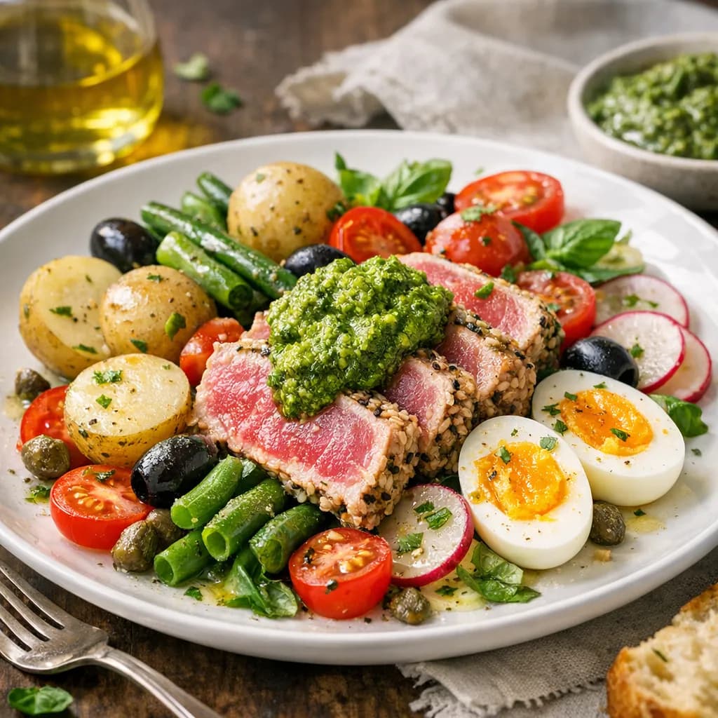 French Provençal Tuna Salad with Almond Pesto