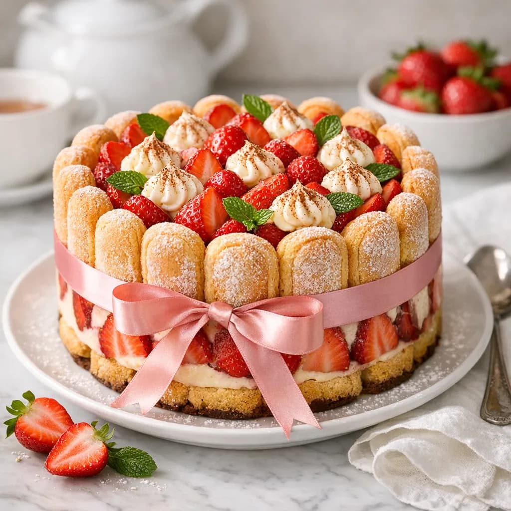French Strawberry Tiramisu Charlotte