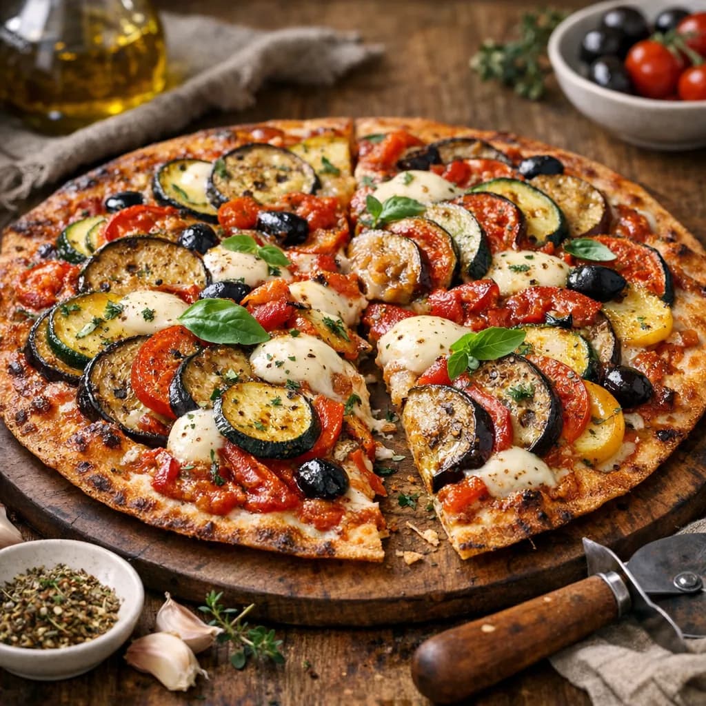 French Style Extra Crispy Thin Crust Ratatouille Pizza