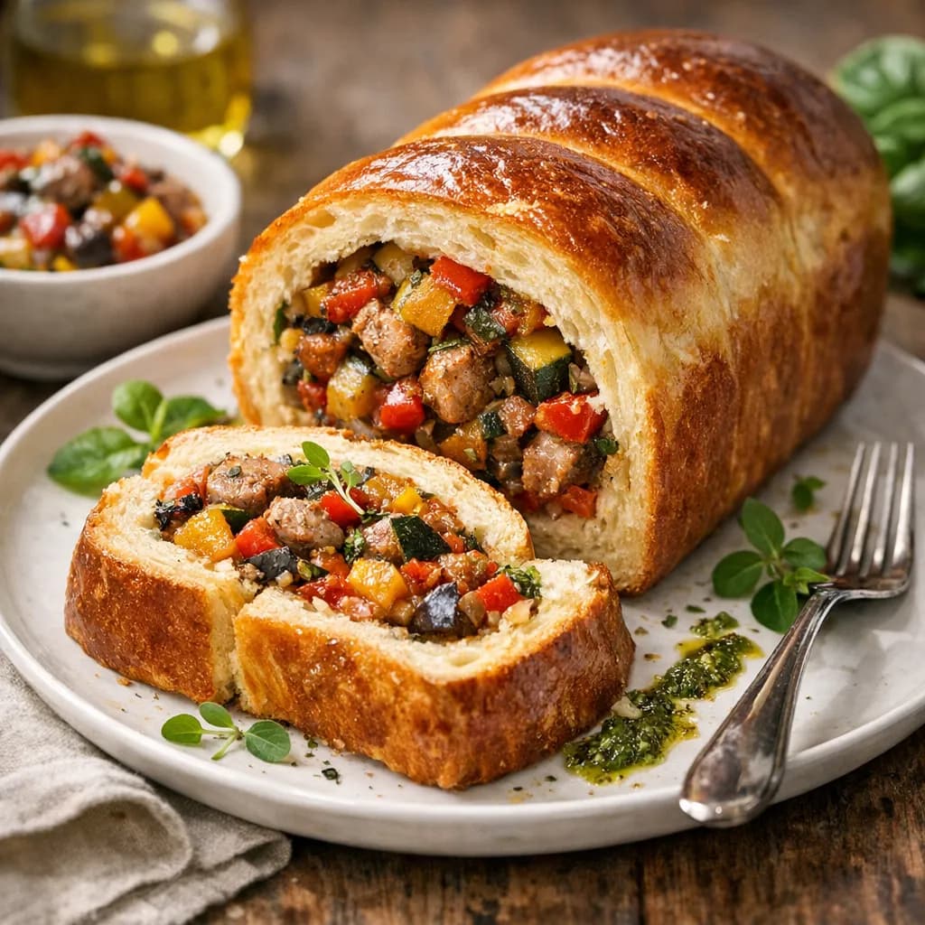 French-Style Ratatouille & Sausage Stuffed Brioche