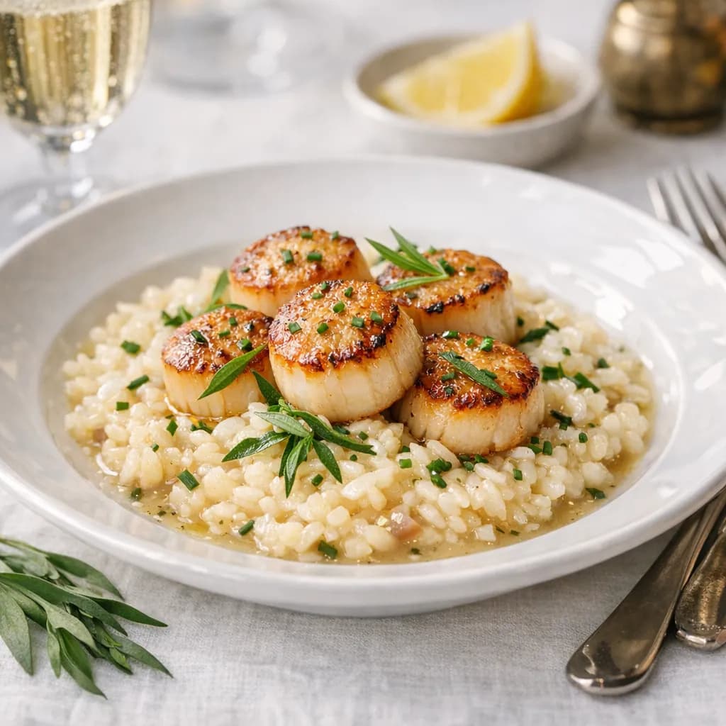 French-Style Scallop Risotto with Champagne and Tarragon