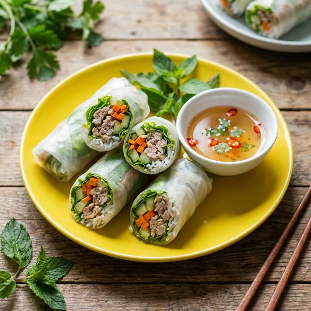 Fresh Rice Paper Rolls with Ginger Garlic Pork