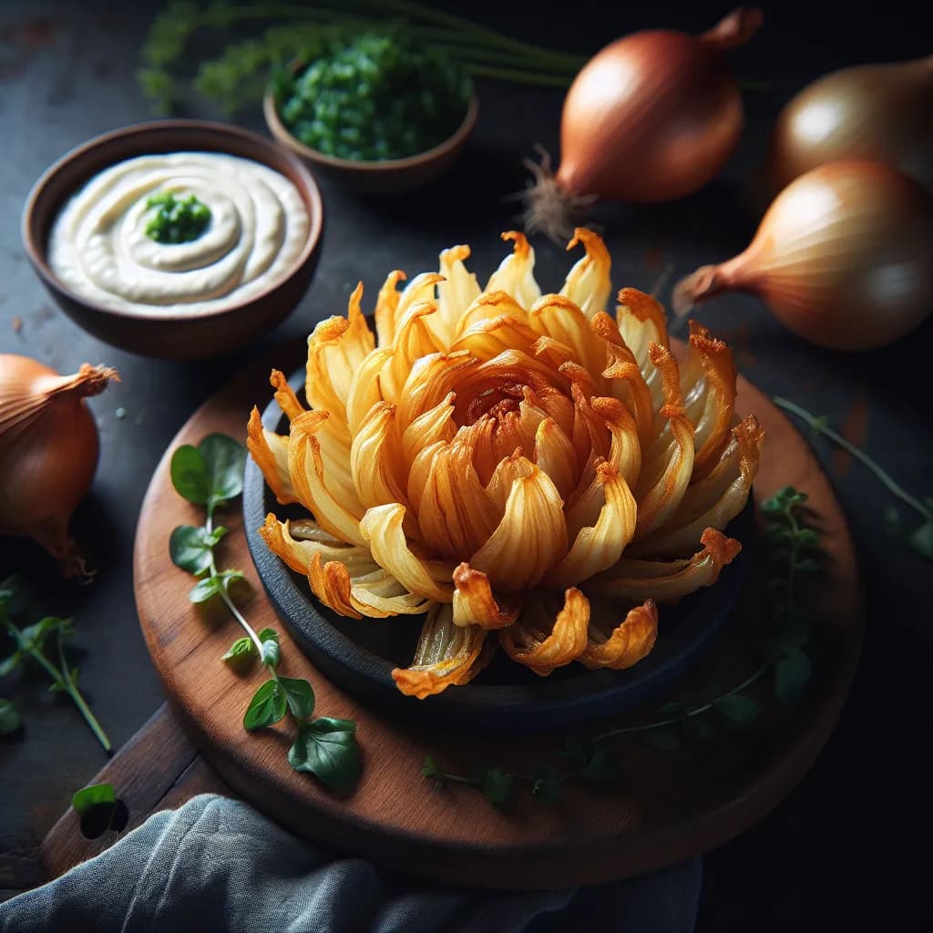 Fried Blooming Onion with Vegan Aioli