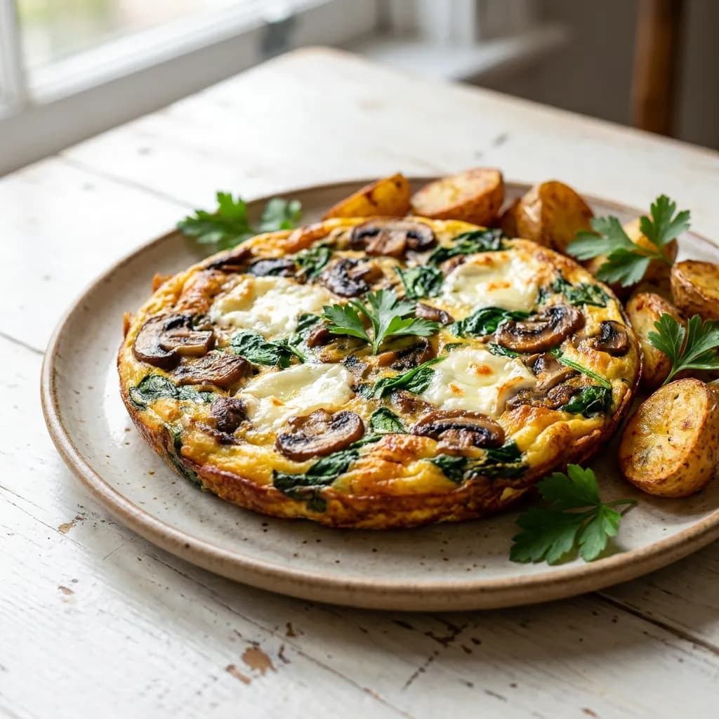 Frittata aux champignons, épinards et chèvre