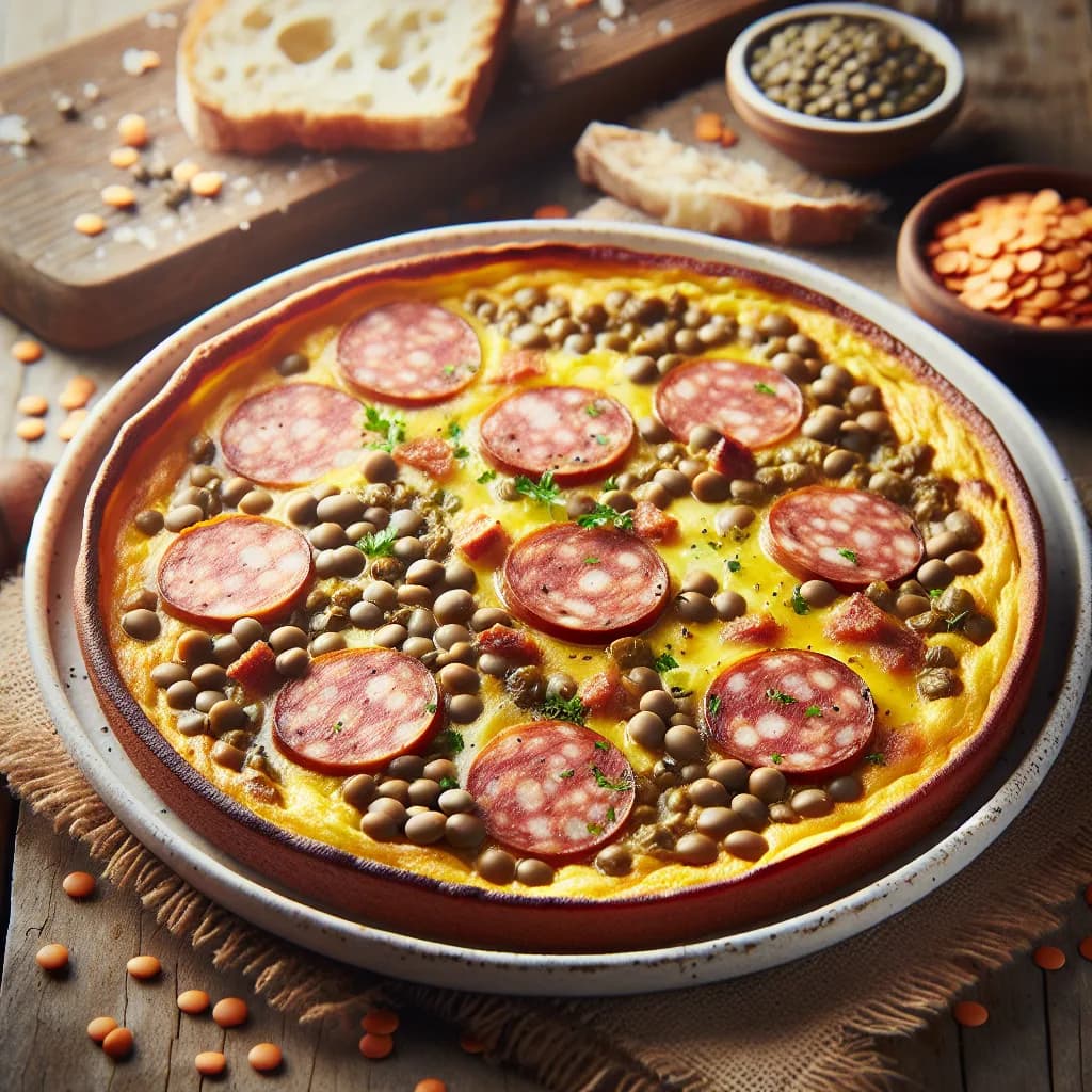 Frittata di lenticchie e salsiccia