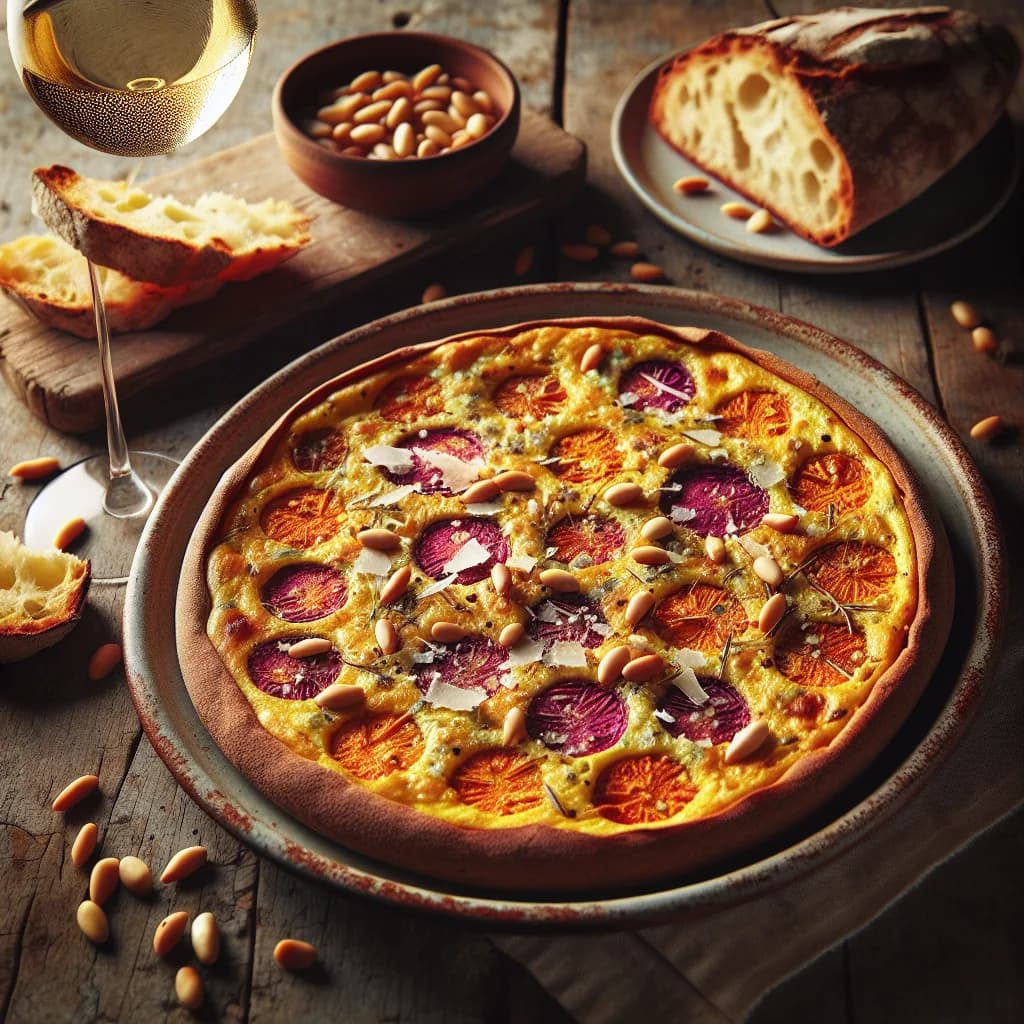 Frittata di patate dolci, pecorino e pinoli