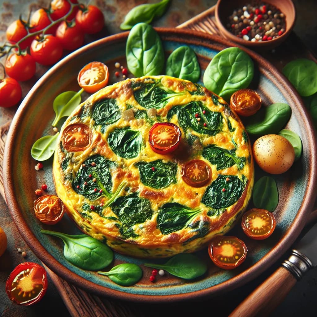 Frittata di spinaci con pomodorini e patate al forno