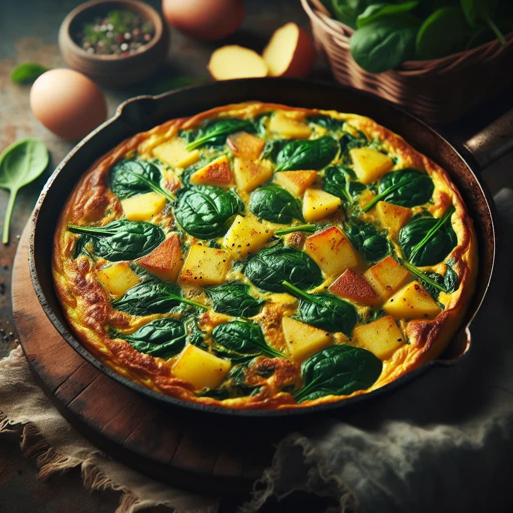 Frittata di spinaci e patate in padella
