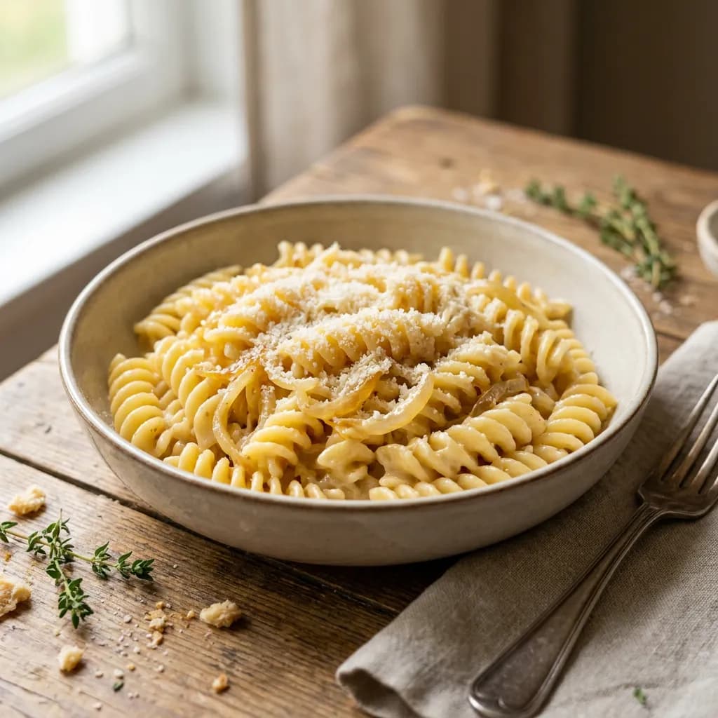 Fusilli al Cipolla – klassisch mild-cremig mit Parmesan