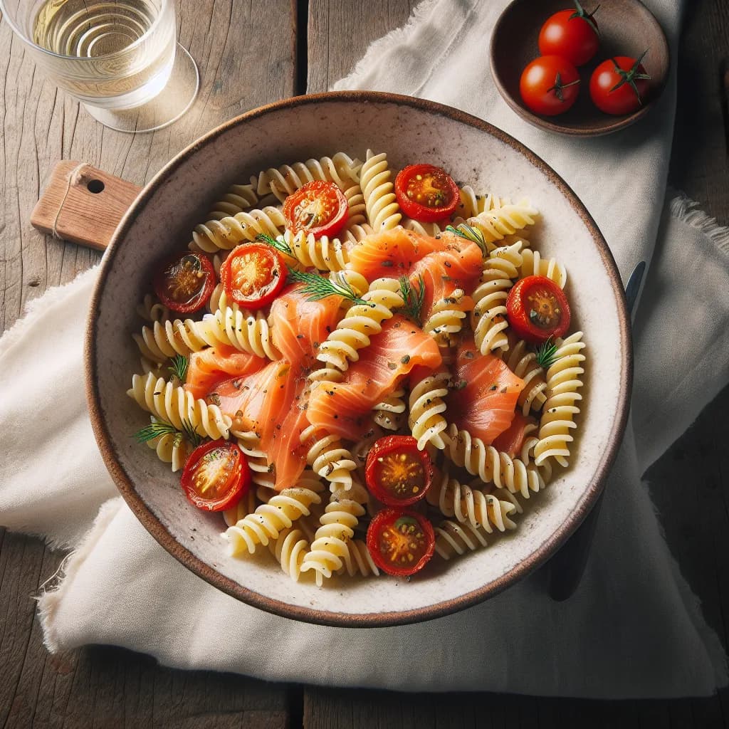Fusilli al Salmone Affumicato e Pomodoro Datterino