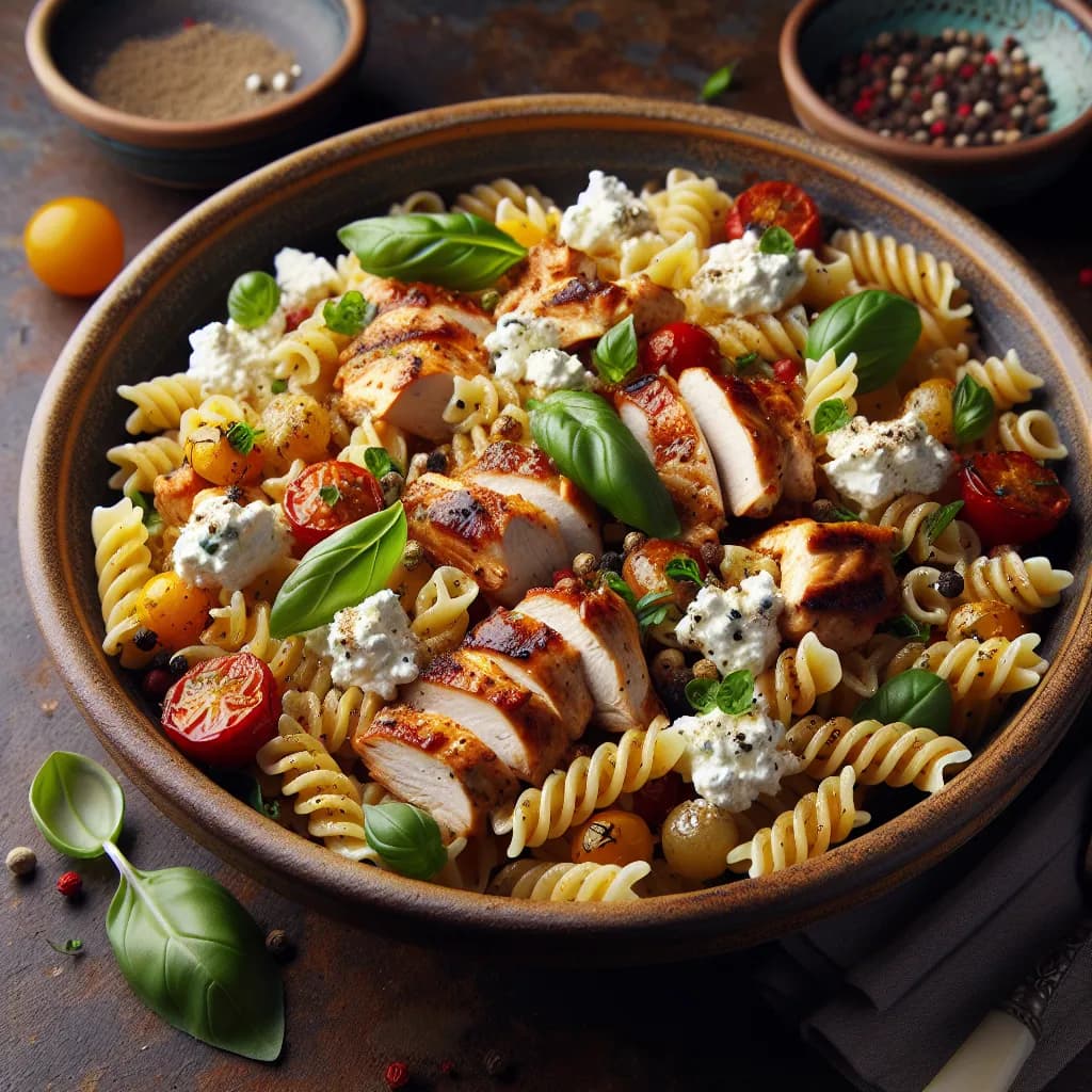 Fusilli mit Hähnchen und Hüttenkäse
