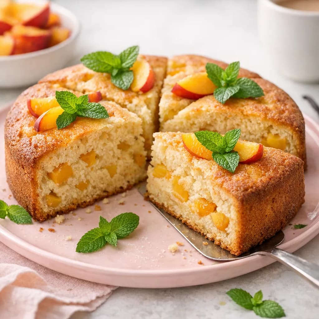 Gâteau moelleux pêche-vanille sans œuf