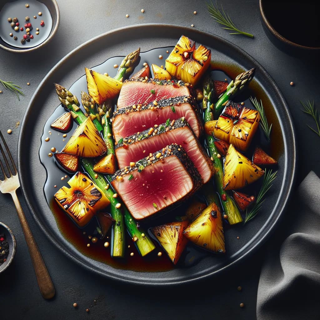 Garlic Butter Tuna with Pineapple and Roasted Vegetables