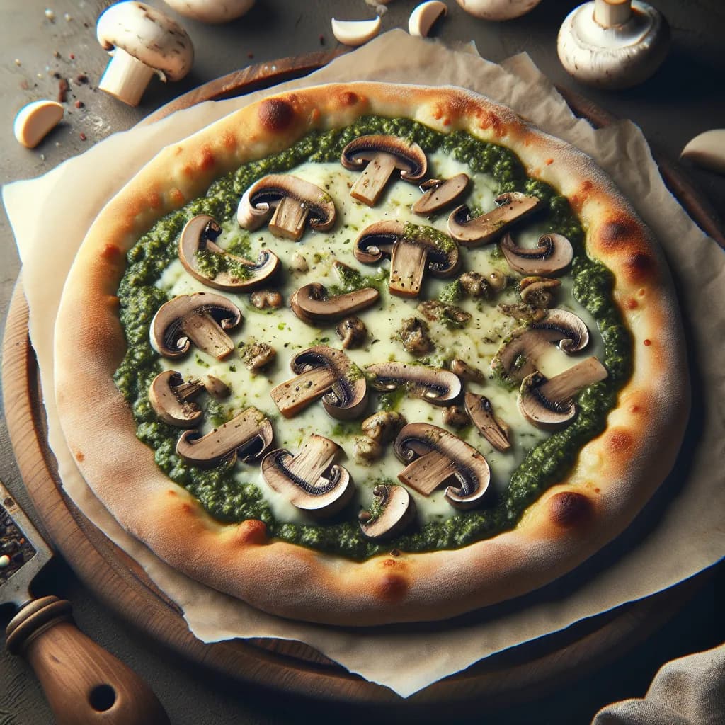 Garlic Mushroom and Pesto Pizza