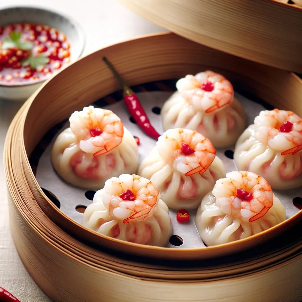 Garnelen-Dim-Sum mit Chili-Dip