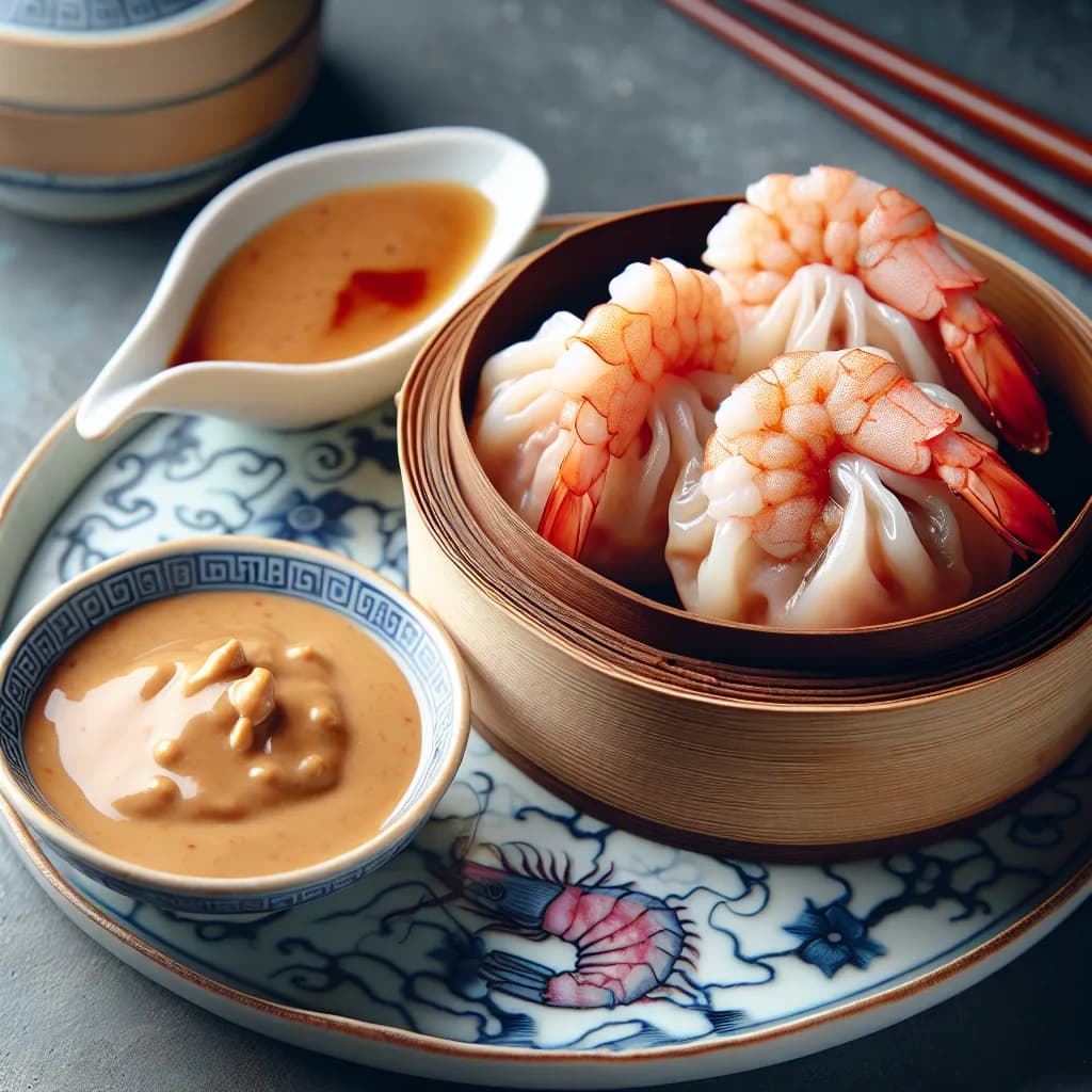 Garnelen-Dim-Sum mit Erdnusssauce