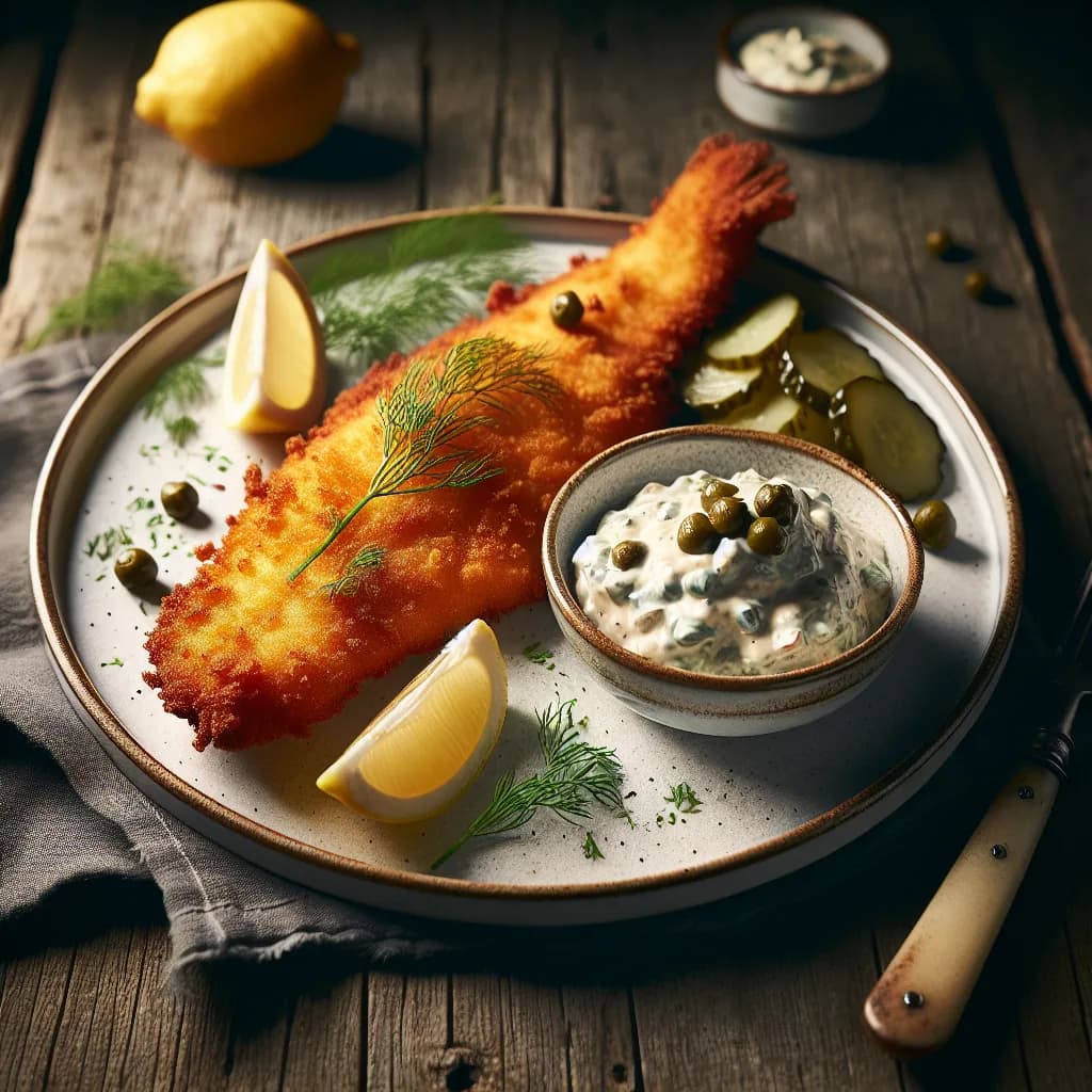 Gebackenes Fischfilet mit Remouladen-Sauce