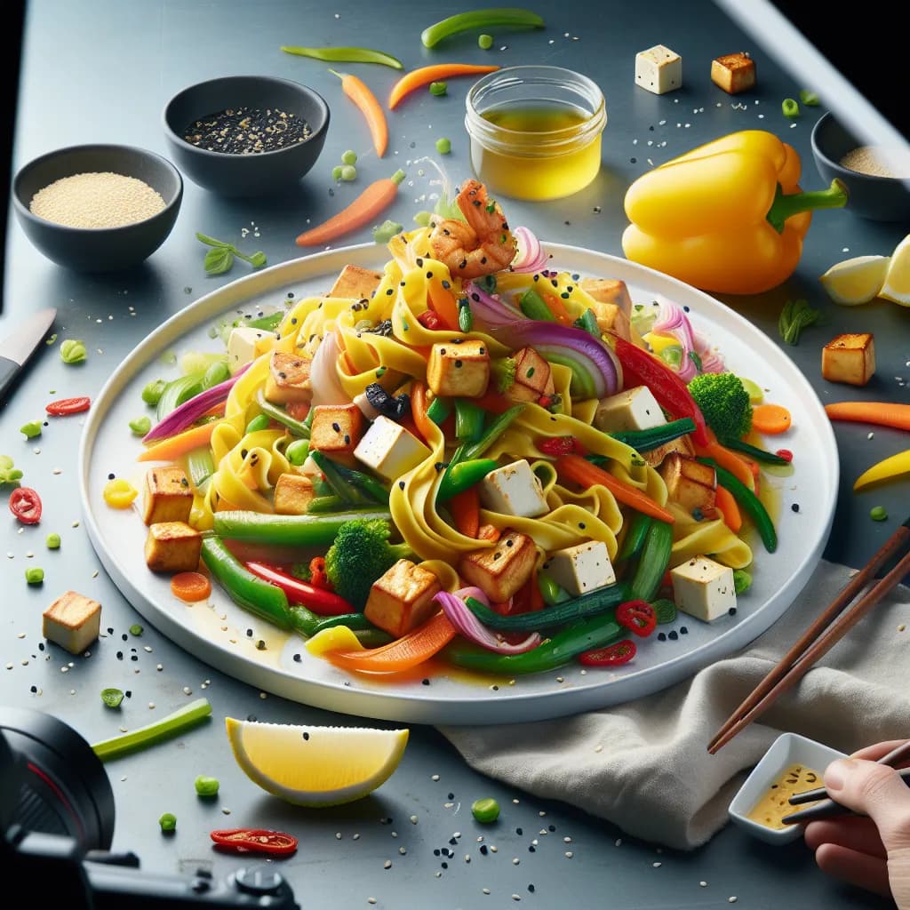 Gebratene Schupfnudeln mit Tofu und Gemüse
