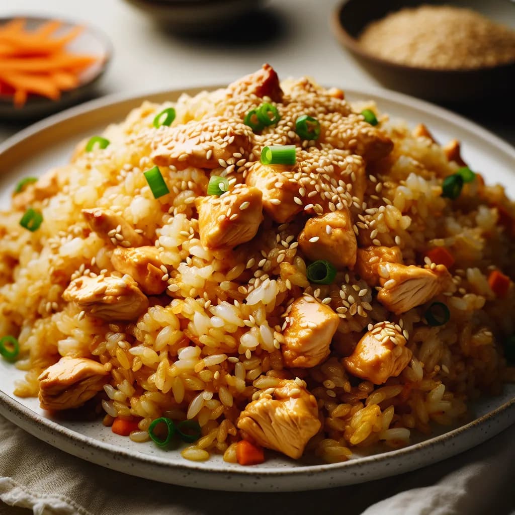 Gebratener Reis mit Hühnchen und Sesam