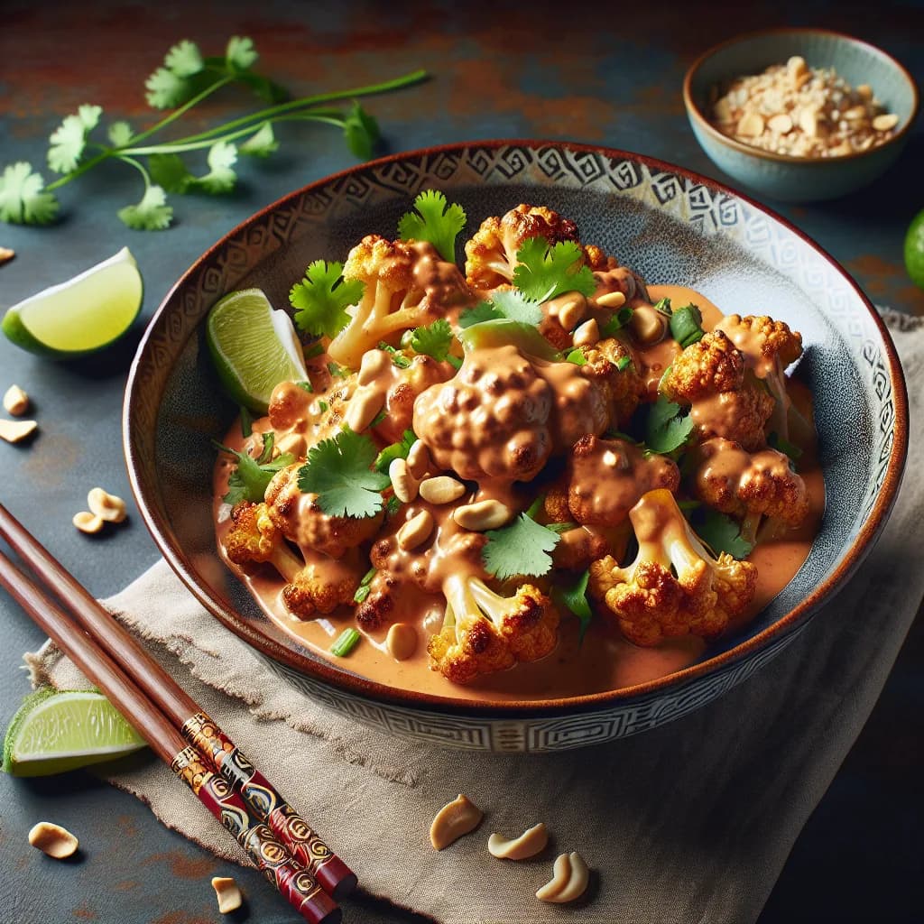 Gebratener Thai-Karfiol mit Erdnusssoße