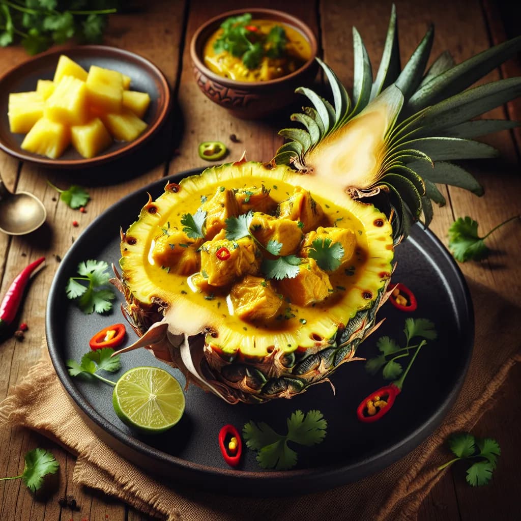 Gefüllte Ananas mit Hühnercurry
