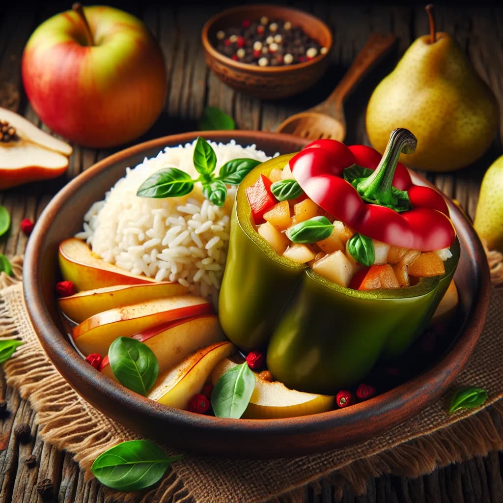 Gefüllte Paprika mit Apfel und Birnenreis