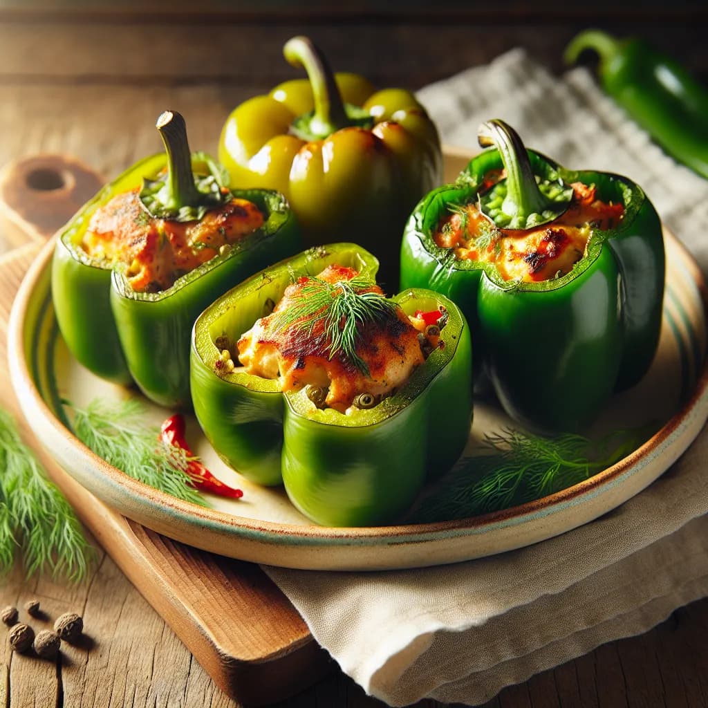 Gefüllte Paprika mit Hähnchen und Dill