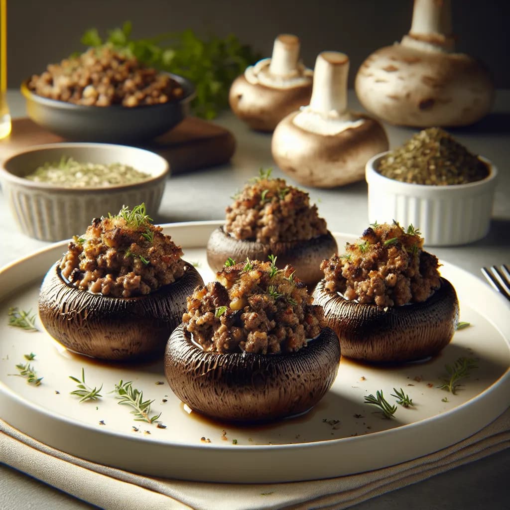 Gefüllte Portobello-Pilze mit Faschiertem