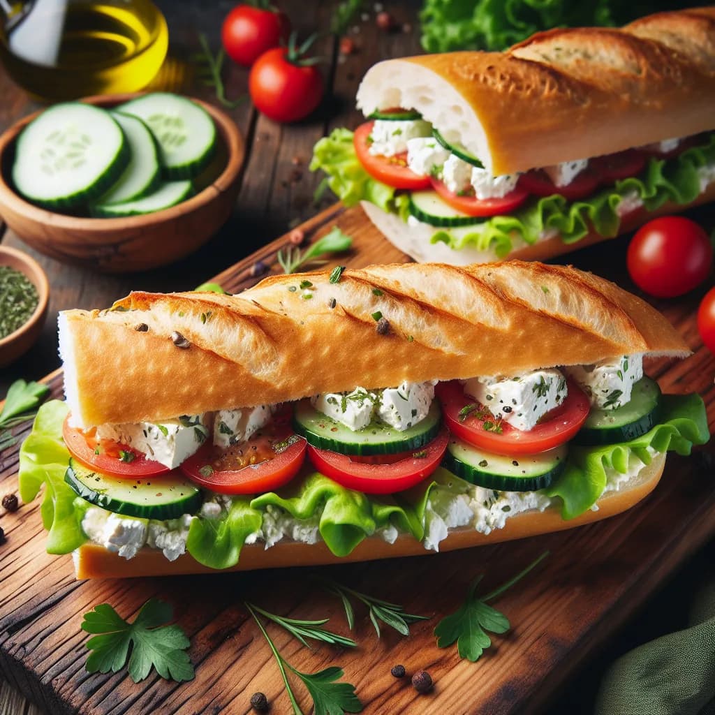 Gefülltes Baguette mit Frischkäse und Gemüse
