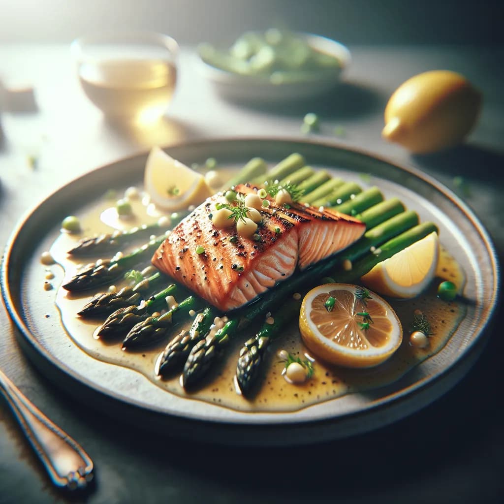 Gegrillter Lachs mit Spargel und Zitronensauce